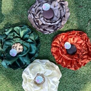 Elegant Floral Brooch Set - Green, Gray, Orange, Cream